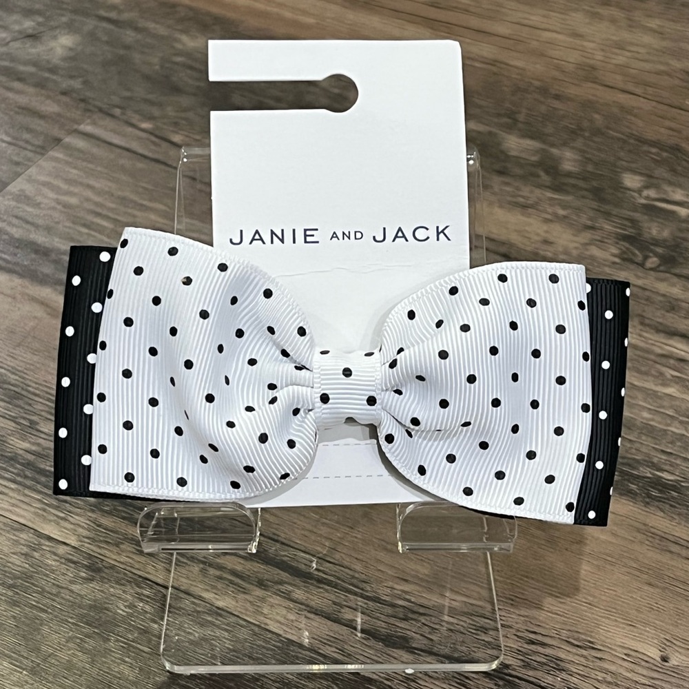Janie &‎ Jack black & white Polka Hair Bow NEW